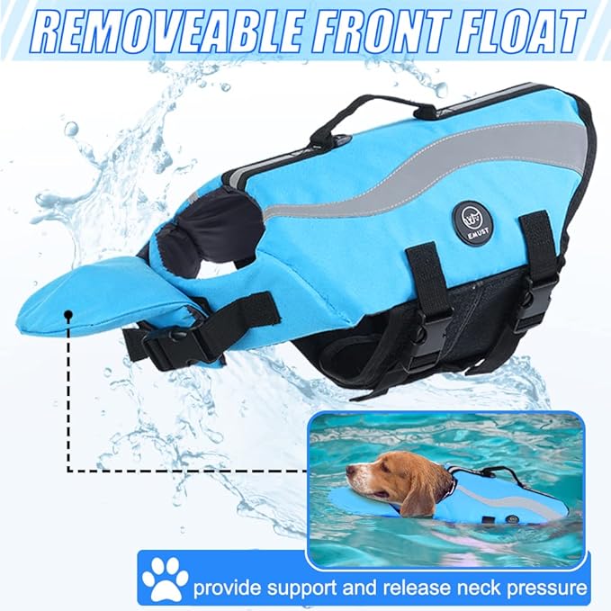 EMUST Dog Life Jacket, Ripstop Large Dog Life Vests Swimsuit for Boating/Swimming/Pool with Double Rescue Handles, Flotation Vest for Large Dogs, Blue,XXL