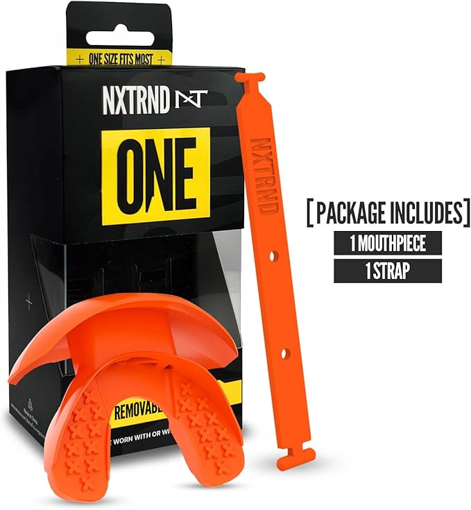 Nxtrnd One Football Mouth Guard, Strap Included, Fits Adult & Youth (Orange)