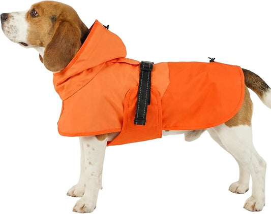 BRKURLEG Dog Raincoat for Small Medium and Large Dogs Waterproof Dog Rain Jacket Adjustable Hooded Dogs Raincoat Pet Rain Coat Poncho with Leash Hole, Reflective Strip, Orange, L