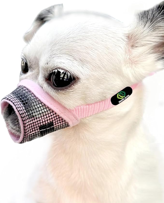 Dog Muzzle,Soft Mesh Muzzle for Barking Grooming Biting Chewing for Small Medium Breeds, Barkless Mesh Muzzle Stop Puppy Eating Poop&Rocks XXS XS S (Pink, S)