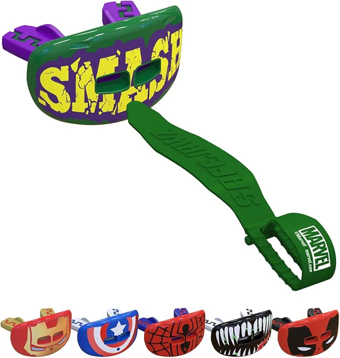Marvel The Hulk Football Mouth Guard with Detachable Strap, Lip Protector Adults and Junior, Football & Lacrosse (One Size, Green)
