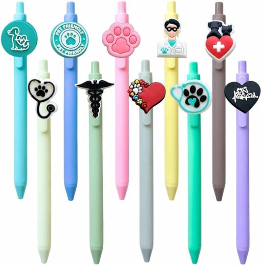 10PC Vet Tech Pens Black Gel Ink Pen Dog Puppy Clinic Hospital Desk Accessories Paw Stationery Set Appreciation Gifts For Animal Pet Groomers Lovers Veterinarian Veterinary Technicians Pharmacists