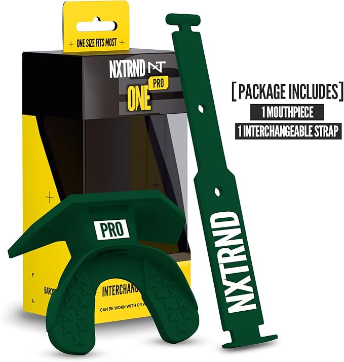 Nxtrnd One Pro Football Mouth Guard, Interchangeable Strap, Fits Adult & Youth (Dark Green)