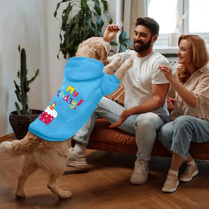 GreenJoy Dog Sweater Dog Hoodie Cold Weather Coat Hooded Sweatshirt for Puppies,Cats, Small Medium Large Dogs (Blue(It's My Birthday), XX-Large)