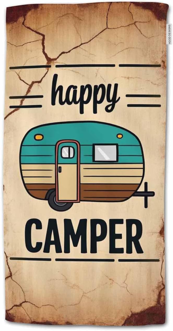 HGOD DESIGNS Camper Hand Towels Happy Camper Camping Outdoor Soft Hand Towel for Bathroom Kitchen Yoga Gym Decorative Towels 15"X30"