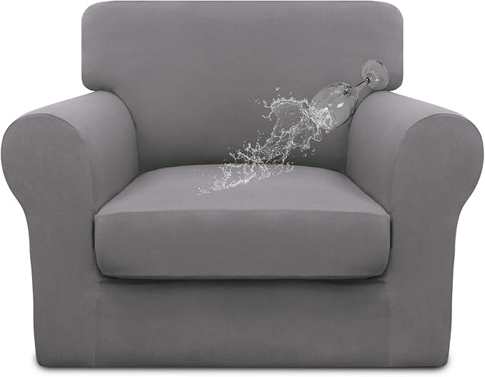 Easy-Going 100% Dual Waterproof 2 Pieces Chair Cover Stretch Soft Couch Cover for Dogs, Sofa Slipcover for 1 Separate Cushion Couch Leakproof Furniture Protector for Kids, Pets Light Gray