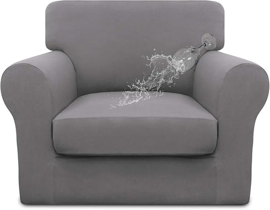 Easy-Going 100% Dual Waterproof 2 Pieces Chair Cover Stretch Soft Couch Cover for Dogs, Sofa Slipcover for 1 Separate Cushion Couch Leakproof Furniture Protector for Kids, Pets Light Gray
