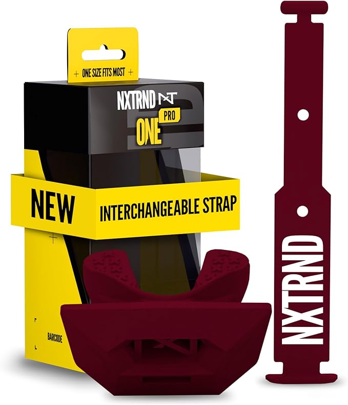 Nxtrnd One Pro Football Mouth Guard, Interchangeable Strap, Fits Adult & Youth (Maroon)