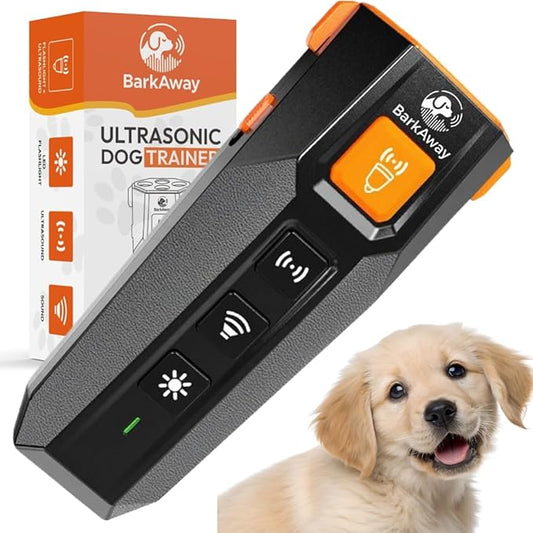 Ultrasonic Dog Bark Deterrent Device - 4 Training Modes, Rechargeable with LED Flashlight, Stop Neighbor's Dog Barking, Humane Long Range Anti-Bark Tool Indoor/Outdoor
