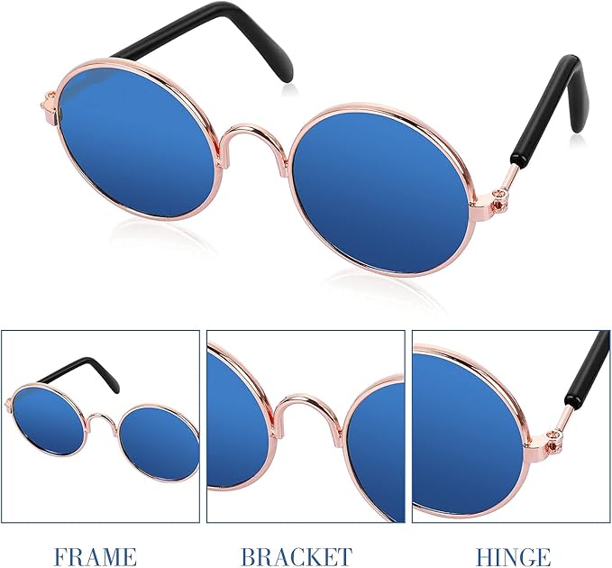 Pet Sunglasses- Cat UV Protection Classic Retro Small Dog Sun Glasses Dolls Round Sunglasses Party Cosplay Costume Photo Props Cute Funny Sunglasses (4Pcs)