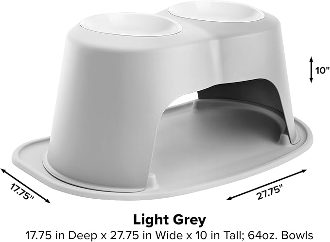 WeatherTech Double High Pet Feeding System - Elevated Dog/Cat Bowls - 10 inch High Light Grey (DHC6410LGLG)