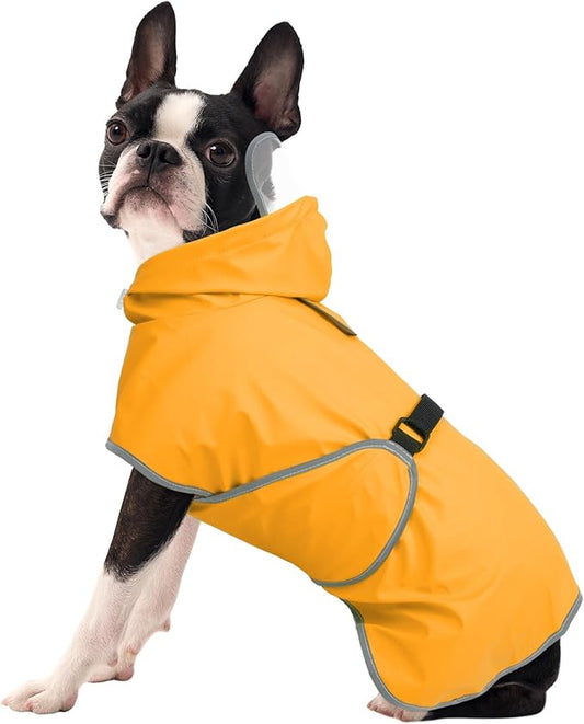 FUAMEY Dog Rain Coat for Large | Reflective Tapes, Adjustable Fit, Raining Dogs Park, Waterproof, Clear Hood, Shiba Inu