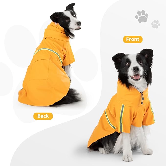 Dog Raincoat, Waterproof Windproof Dog Rain Jacket Adjustable, Rain Coat with Leash Hole, Reflective Strap Raincoat Poncho for Small Medium Large Dogs Outdoor (Reflection-Yellow, XXS)