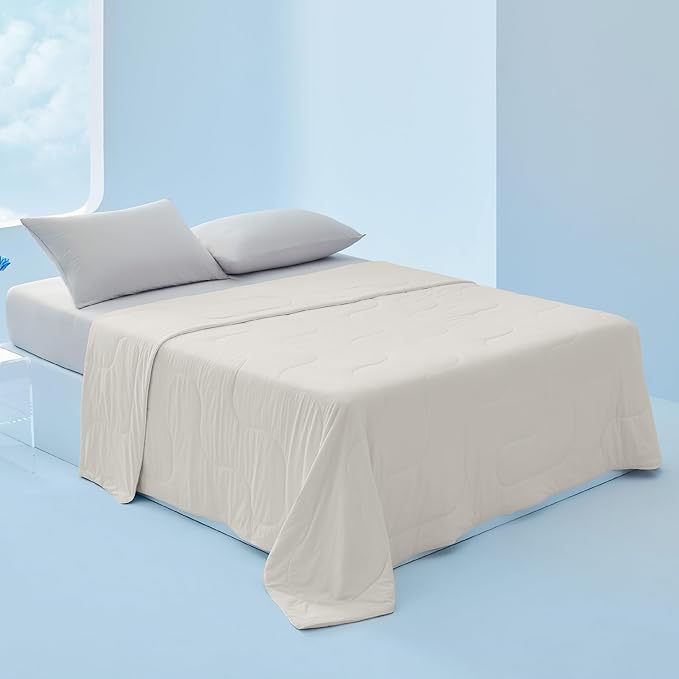 Bedsure Cooling Blankets for Hot Sleepers - Cooling Comforter, Cold and Lightweight Gift for Night Sweats, Full Size Ice Breathable Summer Blanket for Bed, Linen, 80x90 Inches