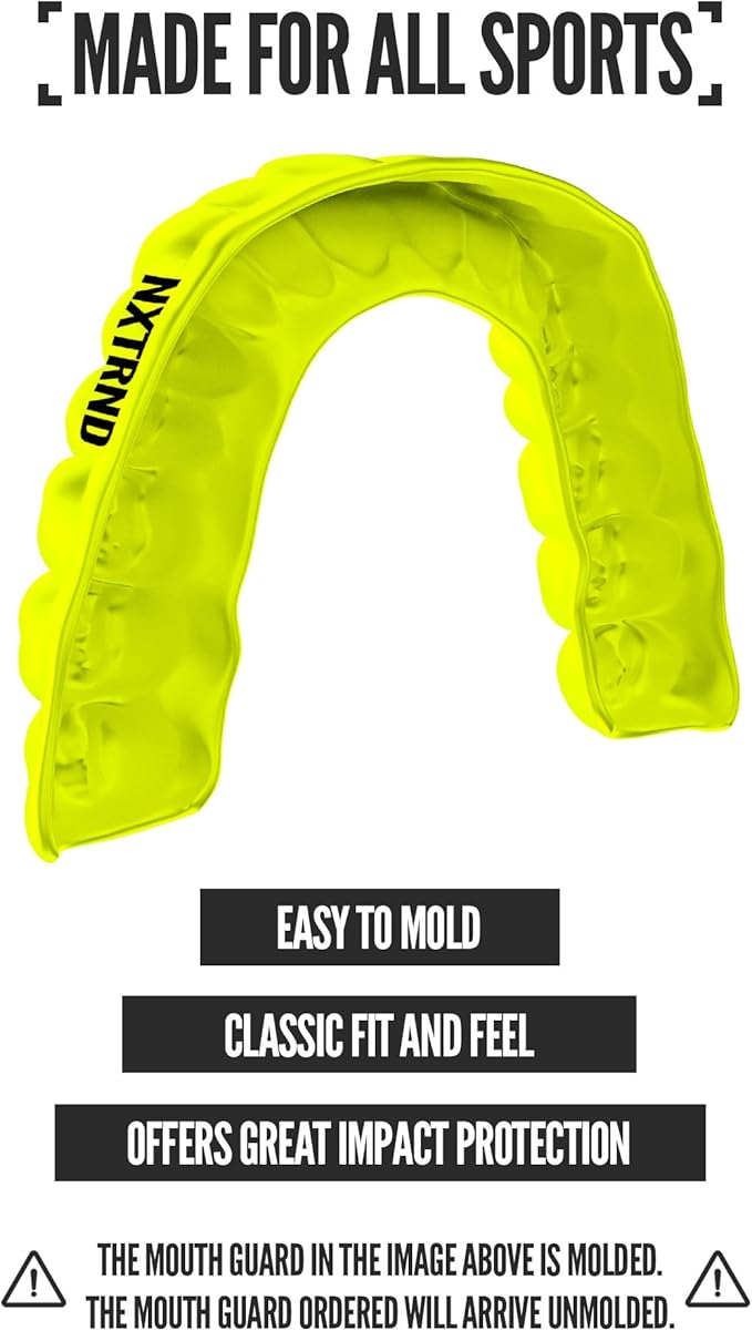 2 Pack Nxtrnd Classic Mouthguard, Custom Fit Sports Mouthpiece for Football, Boxing, MMA, Basketball, Hockey, Lacrosse, Youth & Adult (Neon Yellow)