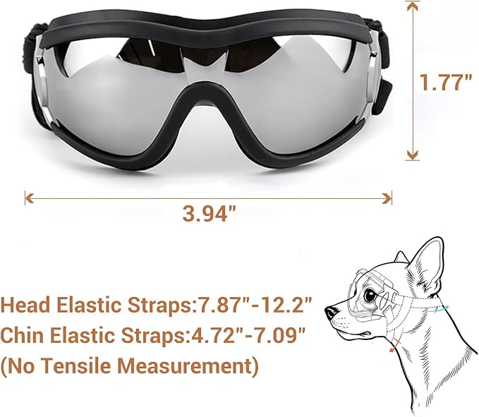 Dog Goggles Small Breed with UV Protection Windproof Anti-Fog Dog Sunglasses Clear View Puppy Glasses for Walks/Car Rides/Motorcycle Riding/Bike Riding, Small