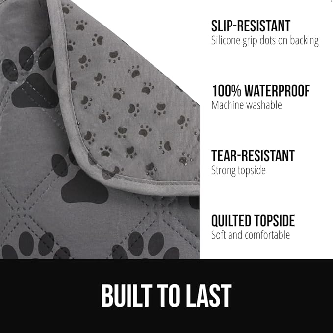 GORILLA GRIP Waterproof Couch Cover for Dogs, Gripped Slip Resistant Backing, Leak Proof Washable Dog Blanket Covers Sofa, Bed, Sectional, Crate, Car, RV Seats, Pet Puppy Essentials, 50x40 Gray Paw