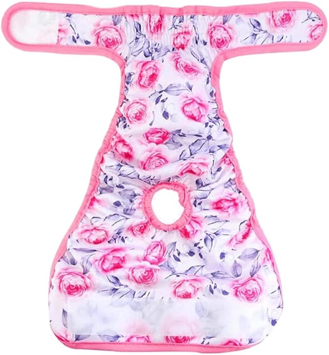 Washable Female Dog Diapers Reusable Doggie Diapers Sanitary Wraps (Pink Rose, S(11.0''-16.1''))