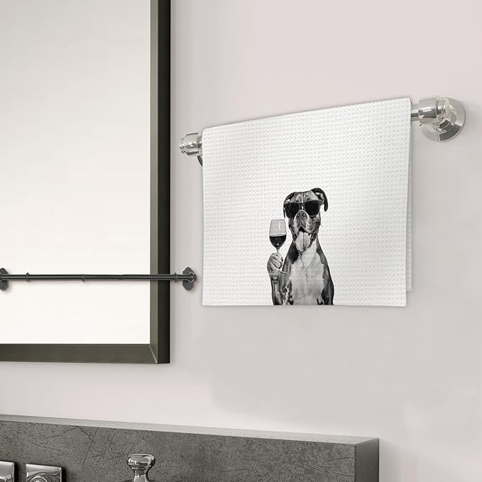 Boxer Dog Gifts Wine Kitchen Towels, Gifts for Boxer Dog Wine Lovers Decorative Hand Dish Tea Towel for Kitchen Home Bar, Funny BoxerDog Owners Home Bar Decor(16x24In)