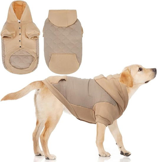 KOOLTAIL Warm Dog Winter Coat for Small Dogs, Waterproof Puppy Jacket with Leash Hole, Cold Weather Pet Vest for Winter, Soft Pet Hoodie Sweater Sweatshirt Clothes for Puppy Cats Girls Boys Beige L