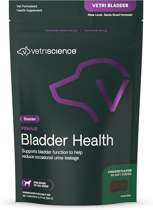 VETRISCIENCE Bladder Health Chews, Vetri Bladder Supplement for Dogs, Incontinence Support, Reduce Urine Leakage, Soy Protein and Red Clover, Chicken, 60 Count