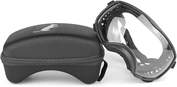 PETLESO Clear Dog Goggles for Large Dogs, Anti-UV Pet Sunglasses for Medium to Large Breed, Dog Eye Protection for Driving Riding Hiking, Wide View &Soft Frame, Adjustable, Clear Lens