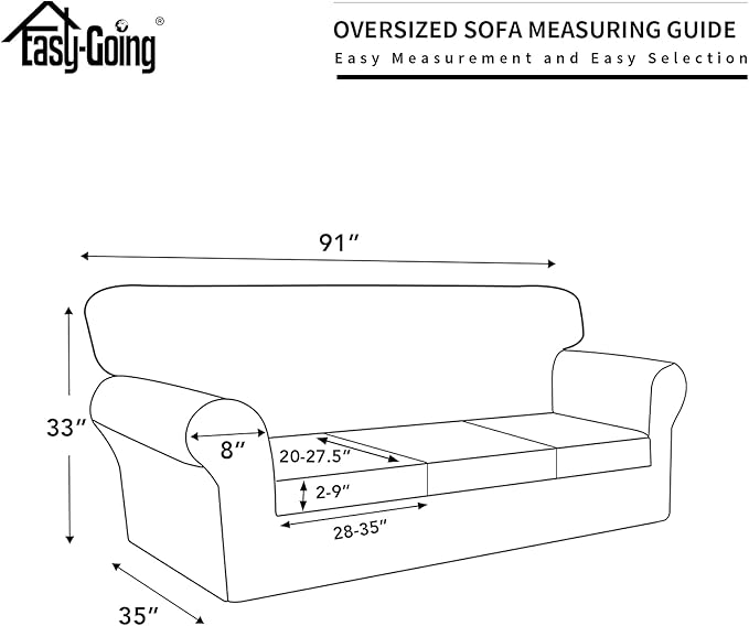 Easy-Going 100% Dual Waterproof 4 Pieces Oversized Cover Stretch Soft Couch Cover for Dogs, Sofa Slipcover for 3 Separate Cushion Couch Leakproof Furniture Protector for Kids, Pets Black