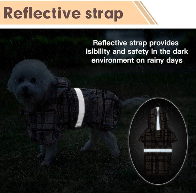 KOOLTAIL Dog Raincoat Hooded Slicker Poncho with Leash Hole, Rain Coat for Large Dogs, Waterproof Doggie Rain Jacket with Reflective Strip, Adjustable Breathable Lightweight Puppy Rainwear-Beige L
