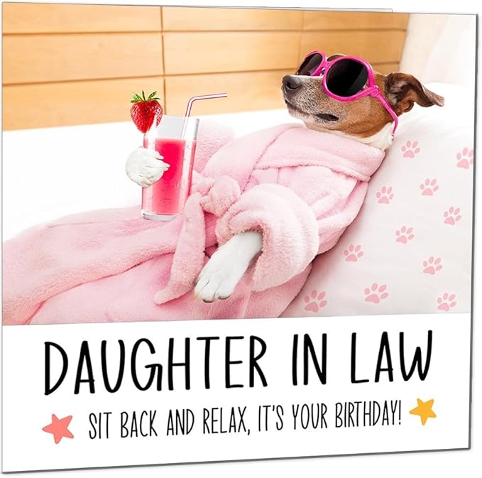 Daughter in Law Birthday Card Funny Dog at a Spa Relaxing - Funny Birthday Cards for Daughter in Law