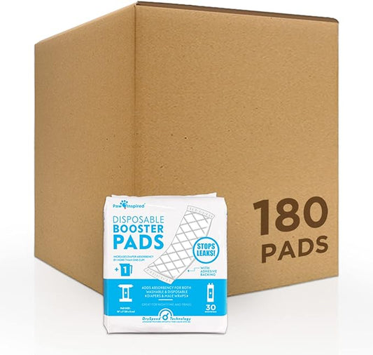 Paw Inspired Dog Diaper Pads | Booster Pad Inserts fit Most Female and Male Washable and Disposable Dog Diapers and Belly Bands | Adds Absorbency, Stops Leaks (180 Count)