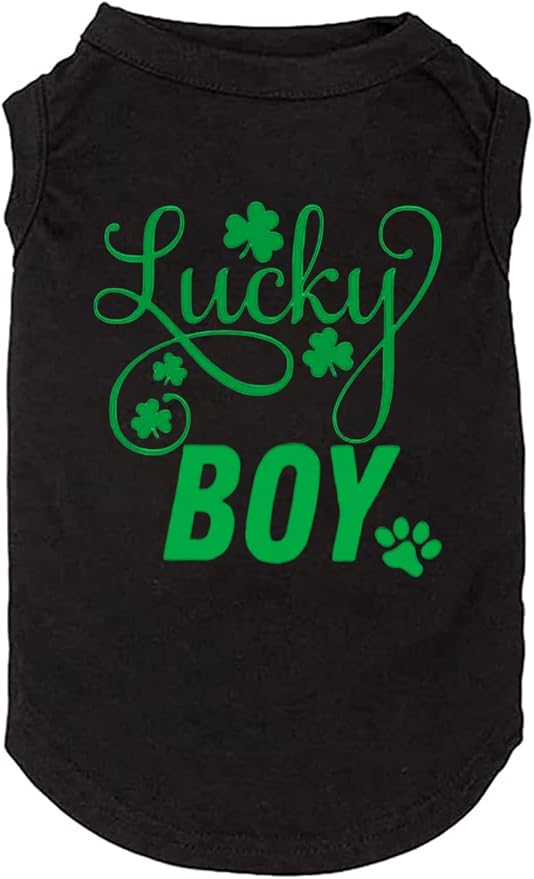 Dog Apparel Lucky Boy Letter Print Clover Shirts for Small Large Dog Vest Puppy Gift St Patrick's Day Costume(X-Large,Black01)