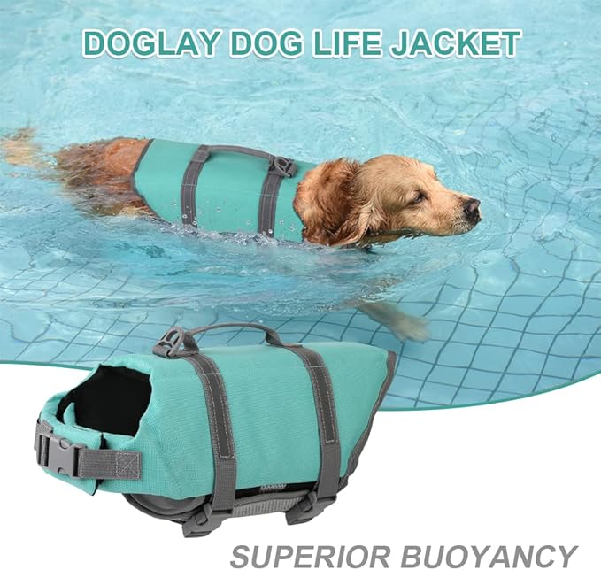 Doglay Dog Life Jacket, Dog Life Vest for Swimming Boating, Adjustable Puppy Life Jacket with Reflective Stripes, Superior Buoyancy Dog Swimming Vest for Small Medium and Large Dogs