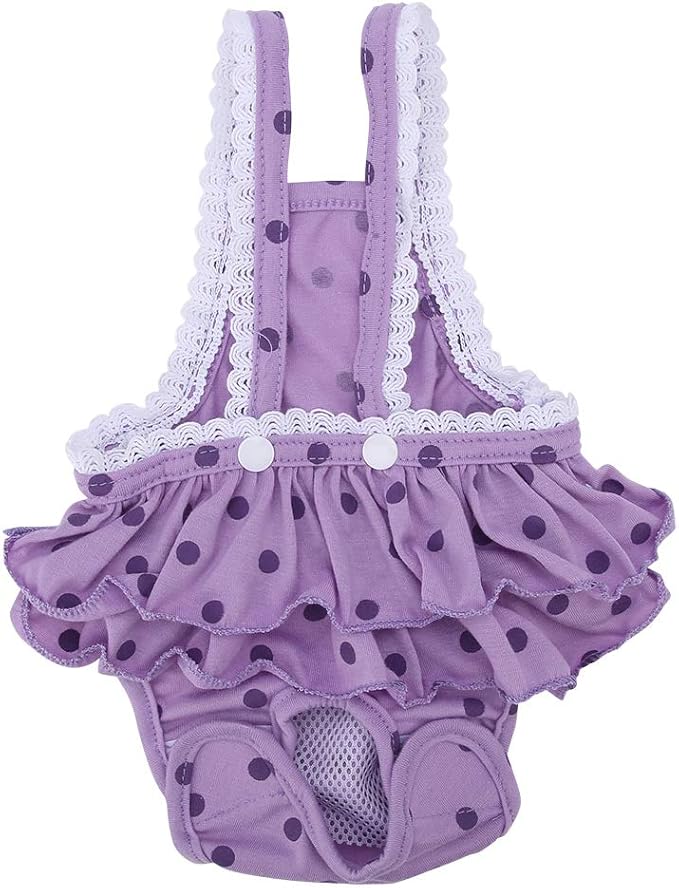 Cotton Breathable Sweet Dots Pet Suspender Pants Sanitary Menstrual Underwear for Dogs Puppies Soft Comfortable Adjustable Straps Pink Purple S M L XL XXL (XXL)