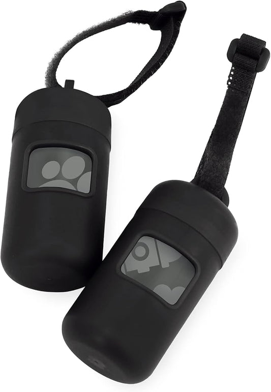 Best Pet Supplies Dog Poop Bag Holder Leash Attachment with 30 Bags, Reusable Dispenser for Travel, Walking, Park, and Outdoor Use, Durable with Clip-On - Black, Pack of 2
