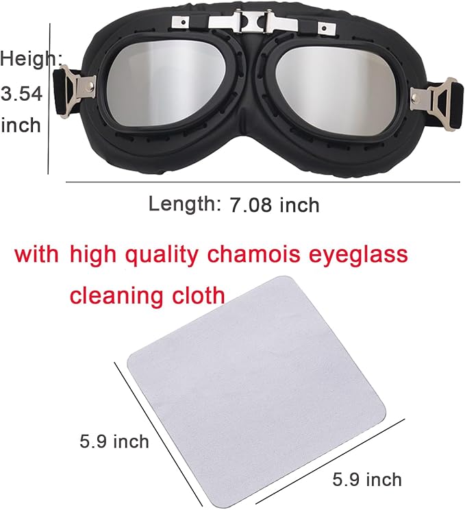 Lightweight Pets Vintage Sunglasses Include Eyeglass Cleaning Cloth for Medium to Large Dogs UV Goggles Windproof Anti-Dust Snowproof Motorcycle Riding Glasses with Adjustable Straps Silver