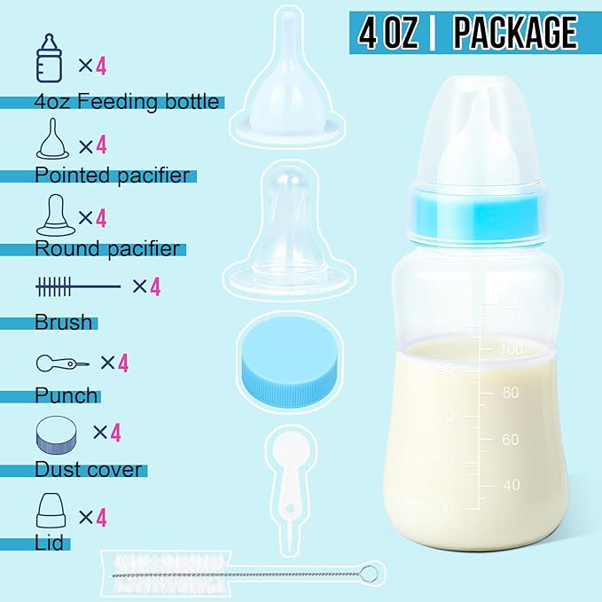 Puppy Kitten Nursing Bottle 4oz - Small Animal Feeding Kit with Nipples | Hand Feeding Supplies for Puppies, Kittens, Rabbits, Ferrets & Newborn Pets