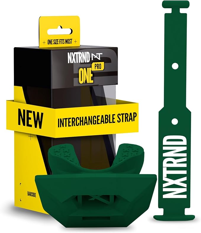 Nxtrnd One Pro Football Mouth Guard, Interchangeable Strap, Fits Adult & Youth (Dark Green)