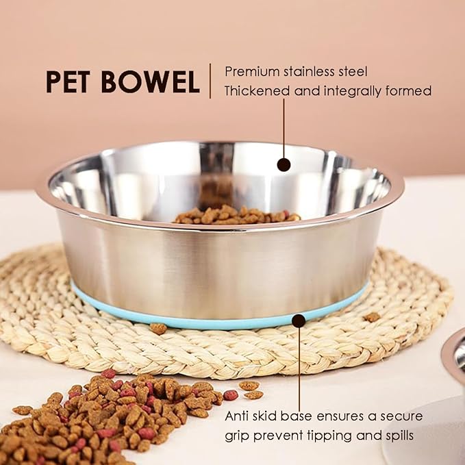 Deep Stainless Steel Non-Skid Dog and Food Bowls, Each Holds Up to 2 Cups, Set of 2 Packs(5.5 x 1.9 Inches)