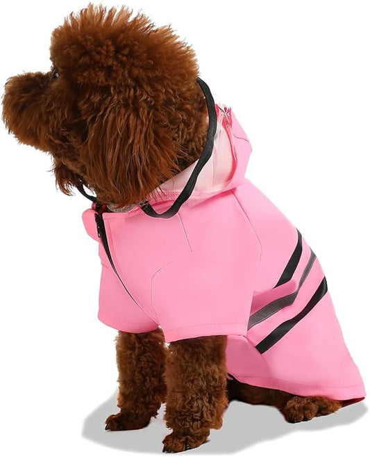 Wizland Reflective Dog Raincoat Dog Rain Jacket with Hood Lightweight Waterproof Rain Coat for Puppies (Pink S)