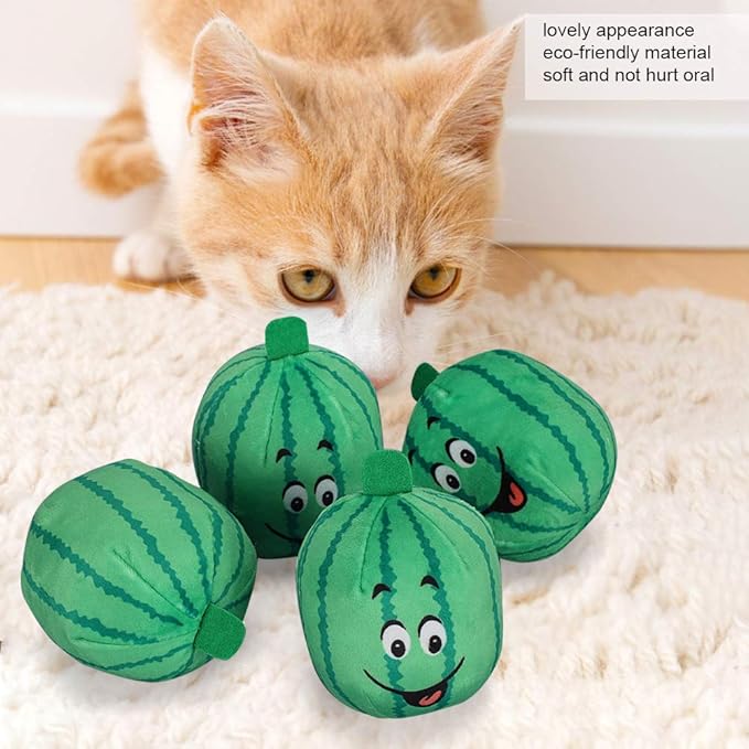 plplaaoo 4Pcs Pet Plush Watermelon Toy Set, Squeak and Chew Interactive Toys for Dogs and Cats, Material, Relieves Boredom and Anxiety