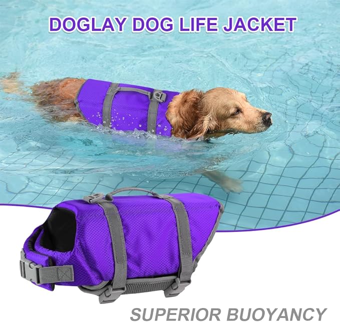 Doglay Dog Life Jacket, Dog Life Vest for Swimming Boating, Adjustable Puppy Life Jacket with Reflective Stripes, Superior Buoyancy Dog Swimming Vest for Small Medium and Large Dogs