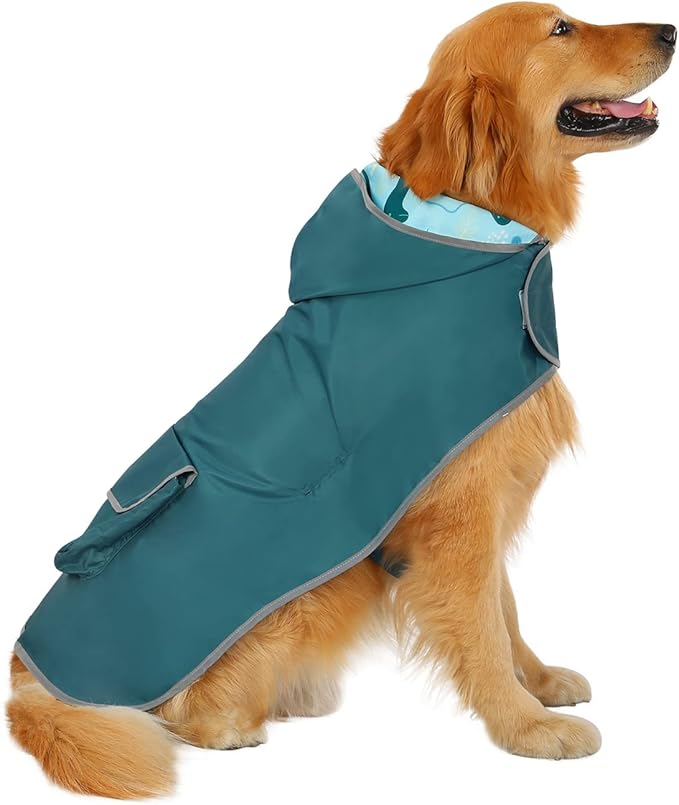 HDE Reversible Dog Raincoat Hooded Slicker Poncho Rain Coat Jacket for Small Medium Large Dogs Dinosaurs - XL