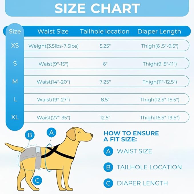 Washable Female Dog Diaper with Suspender - 3 Pack Reusable Super Absorbent & Leakproof Fixed Doggie Diapers for Dogs in Heat Cycle