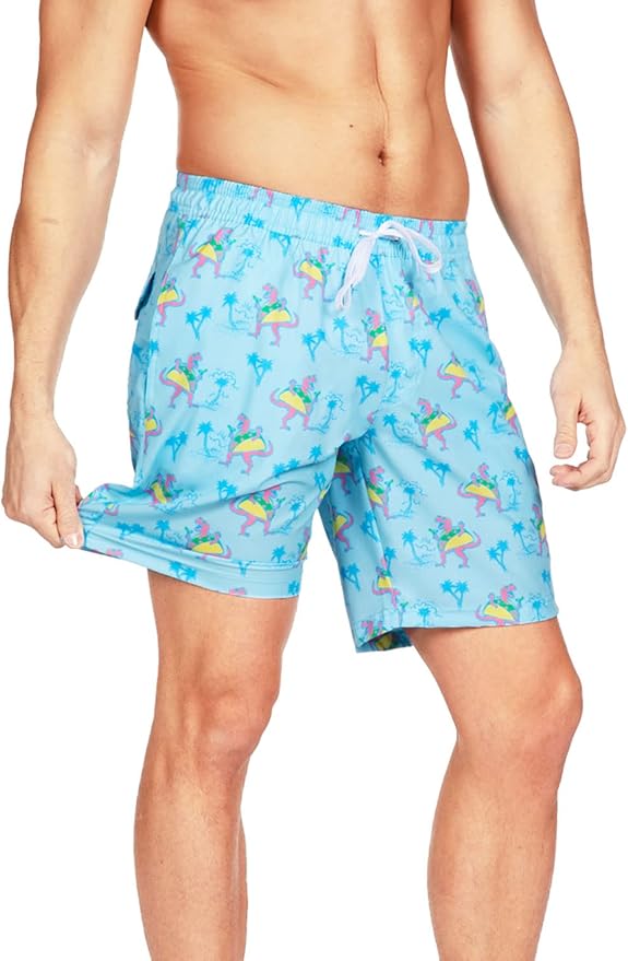 Tipsy Elves Men's Stretch Swim Trunks 7 Inch Inseam 4-Way Stretch with Mesh Liner - Quick-Dry Funny Swimwear Bathing Suit