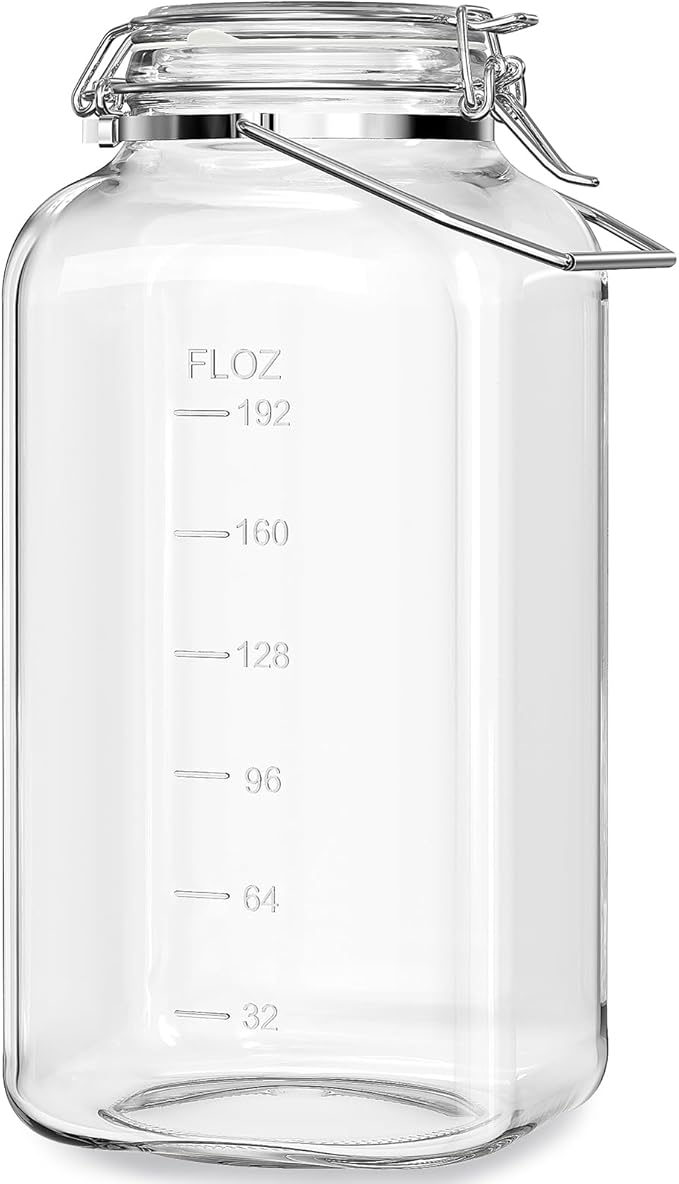 [Upgrade] 2 Gallon Glass Jars with Airtight Lids, 7400 ml Large Wide Mouth Glass Mason Jars with Stainless Steel Handle, Big Storage Jars with Lids, 2 Scale Markings Cereal Containers Storage