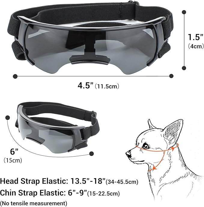 Dog Goggles for Small Dog Doggy Goggles with Adjustable Straps Anti-UV Doggie Sunglasses Windproof Eye Protection to Small Breed, Black