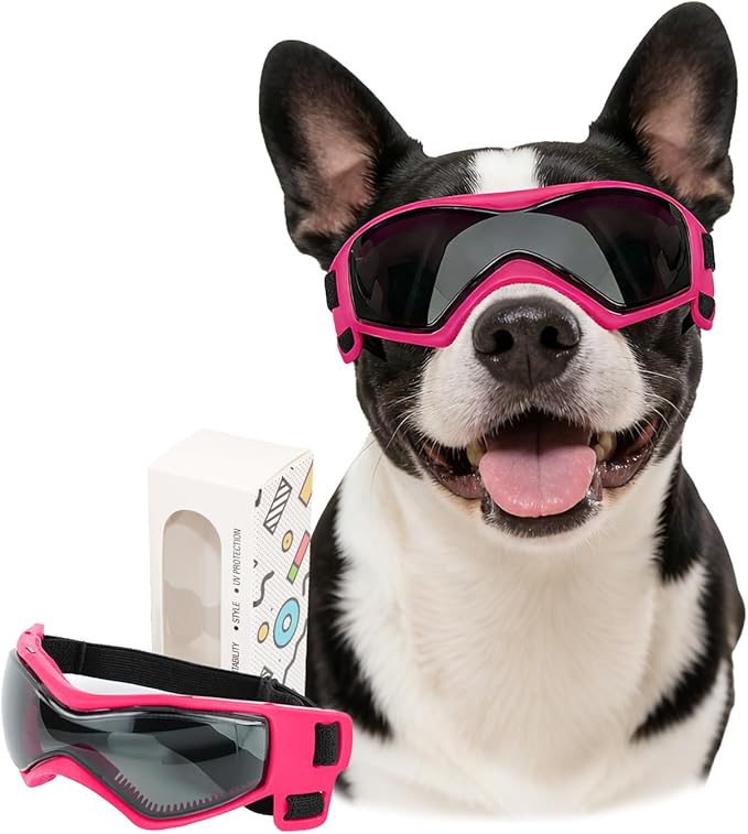 LESYPET Small Dog Sunglasses Dog Goggles UV Wind Dust Protection Pet Sunglasses Eye Protection for Outdoor Walking Riding, Pink M