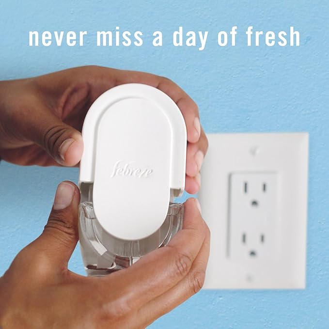 Febreze Plug In Air Freshener, Odor-Fighting Scented Oil Refill, Air Fresheners for Home & Bathroom and Kitchen,Long Lasting for Strong Odors,Ocean & Mountain Scents,0.87oz Refills,4 Count (Pack of 2)