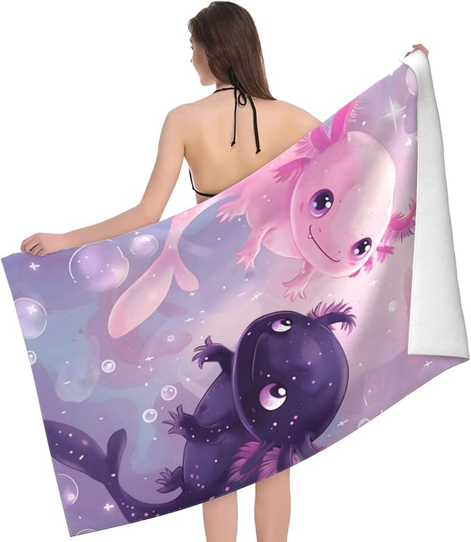 Axolotl Beach Towel - Modern, Color 53 - 52" x 32" - 100% Cotton - Quick Dry, Absorbent, Lightweight - Perfect for Beach, Pool, Travel