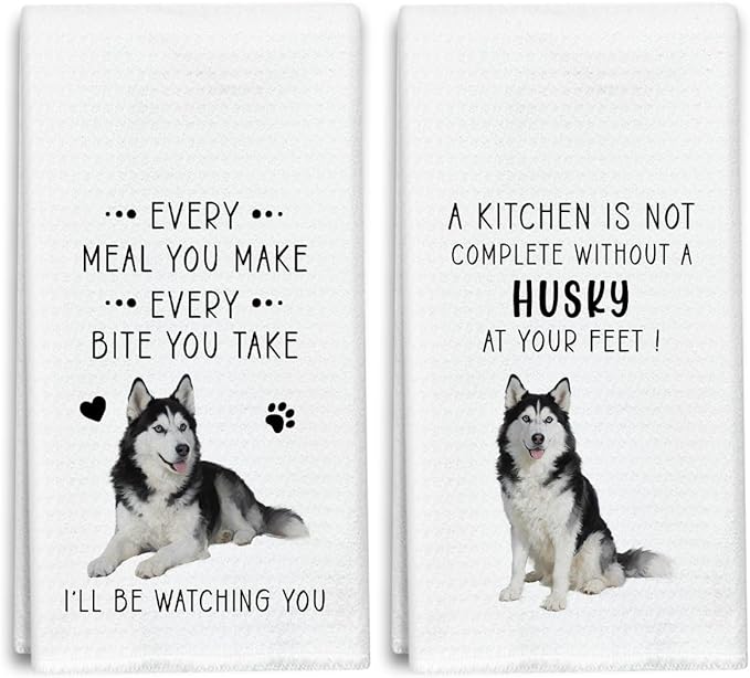 Funny Husky Dish Towels for Kitchen Sets of 2, Gifts for Husky Dog Lover, Drying Cloth Tea Towel Hand Towels for Cooking Baking Bathroom Decor, 16 x 24 Inch -19